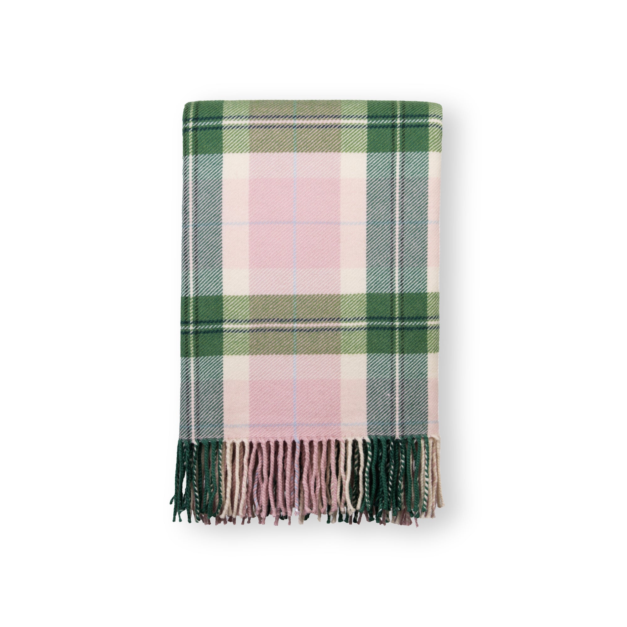 Rosecliff Tartan, Merino Wool Pastel Throw Blanket, Vintage Pink Green, 50"x70"