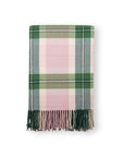 Rosecliff Tartan, Merino Wool Pastel Throw Blanket, Vintage Pink Green, 50"x70"