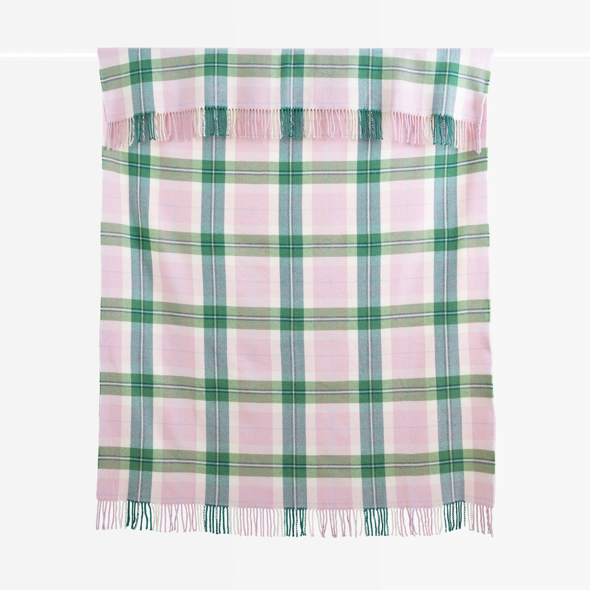 Rosecliff Tartan, Merino Wool Pastel Throw Blanket, Vintage Pink Green, 50"x70"