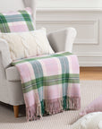 Rosecliff Tartan, Merino Wool Pastel Throw Blanket, Vintage Pink Green, 50"x70"