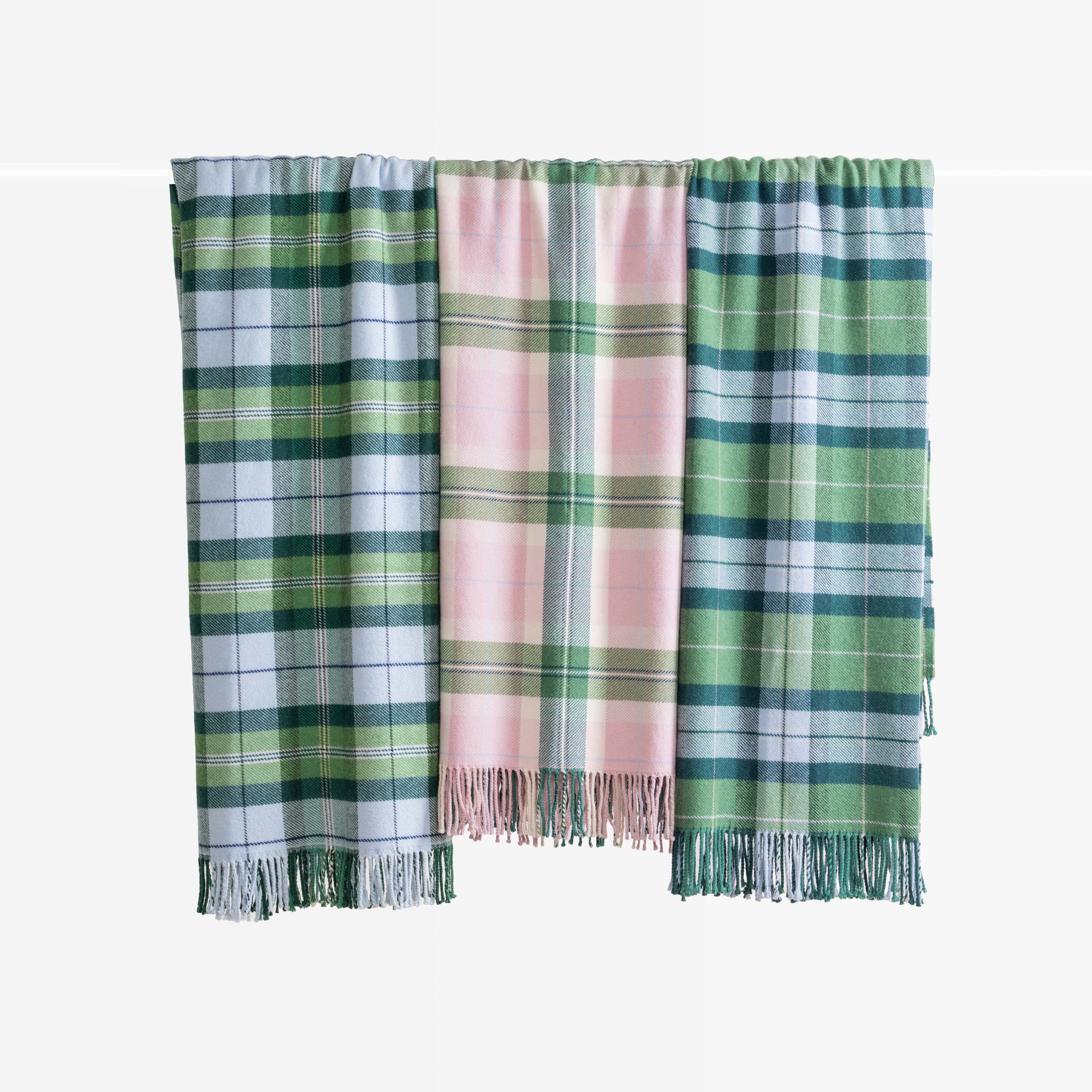 Rosecliff Tartan, Merino Wool Pastel Throw Blanket, Vintage Pink Green, 50"x70"