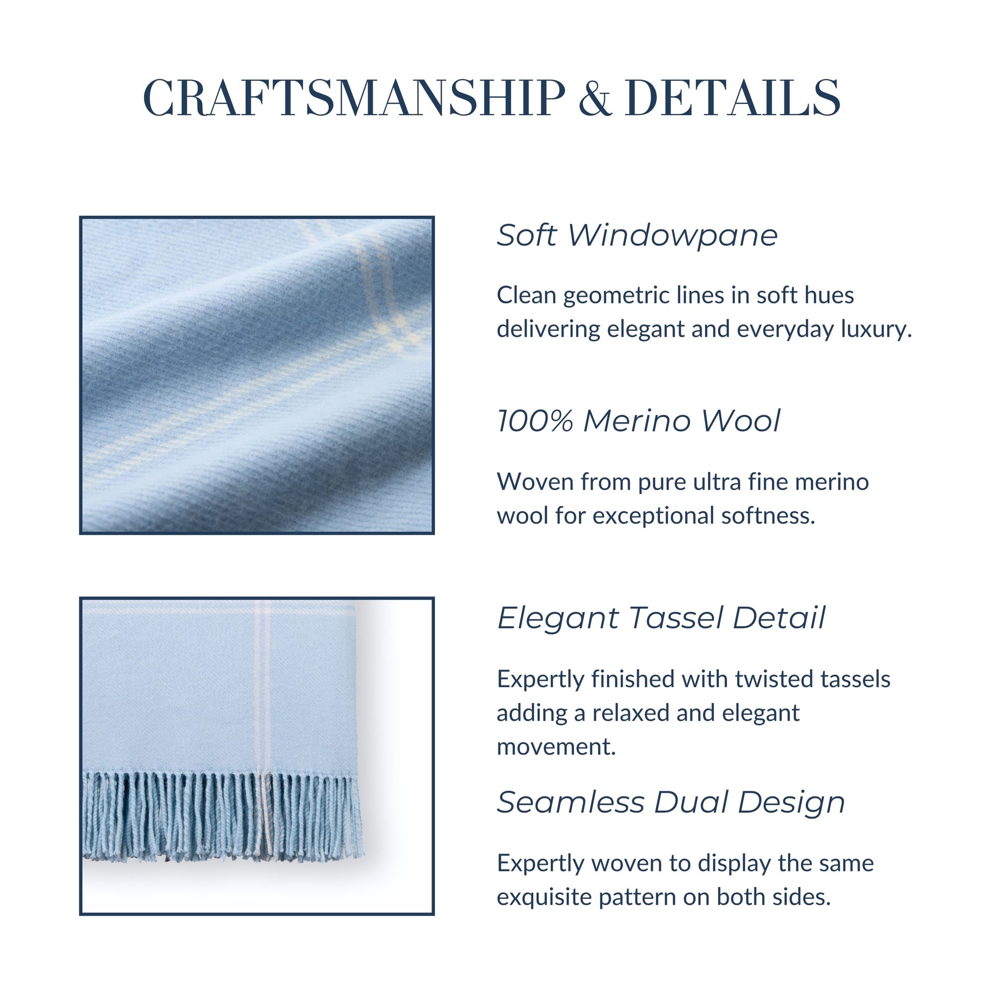 Chatham Windowpane, Merino Wool Coastal Throw Blanket, Dusty Blue, 50"x70"