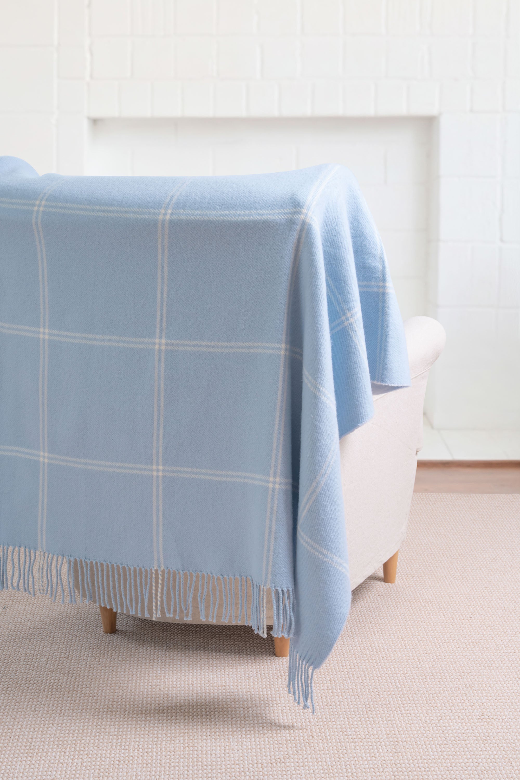 Chatham Windowpane, Merino Wool Coastal Throw Blanket, Dusty Blue, 50"x70"