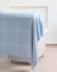 Chatham Windowpane, Merino Wool Coastal Throw Blanket, Dusty Blue, 50"x70"