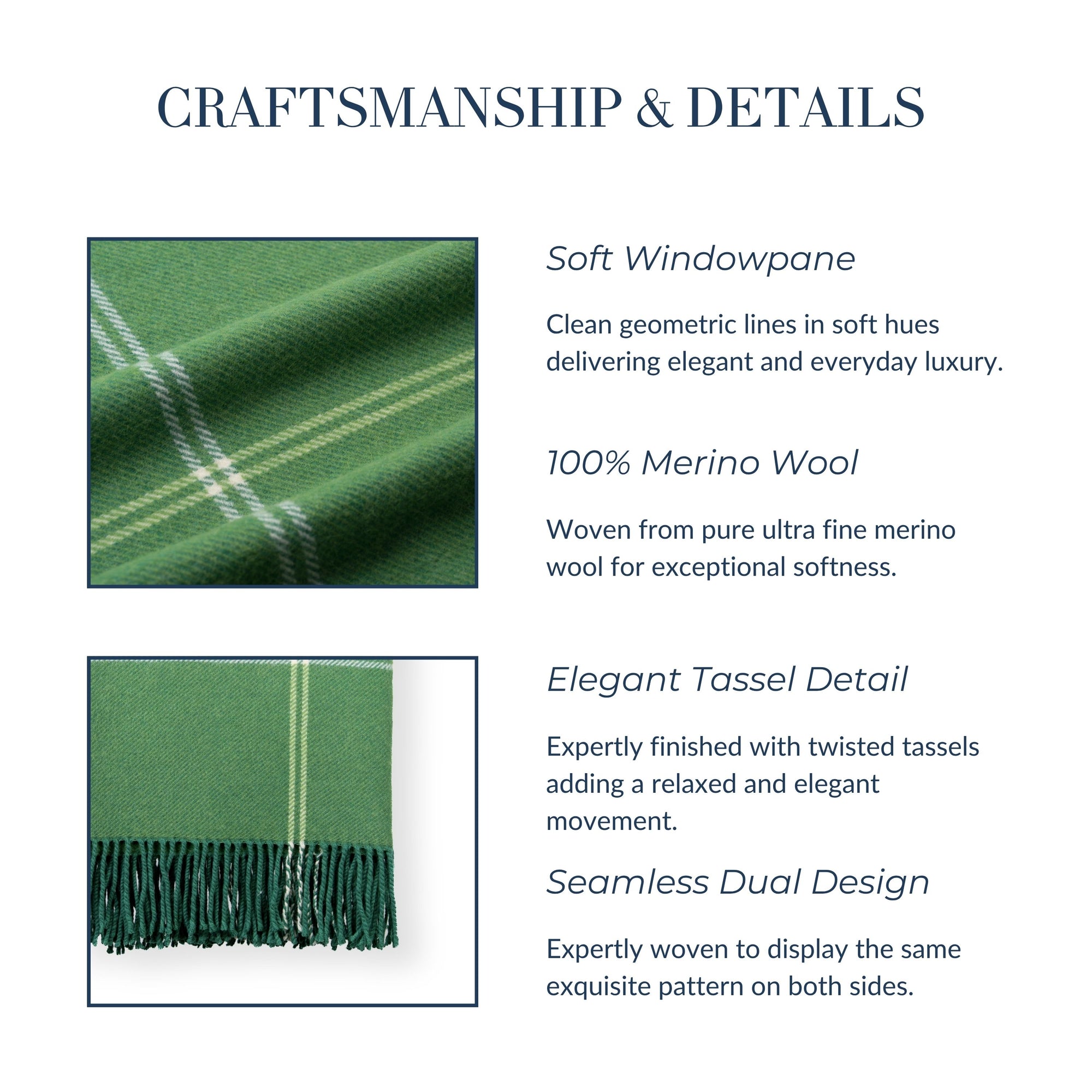 Chatham Windowpane, Merino Wool Cozy Throw Blanket, Sage Green, 50"x70"