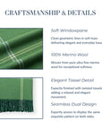 Chatham Windowpane, Merino Wool Cozy Throw Blanket, Sage Green, 50"x70"