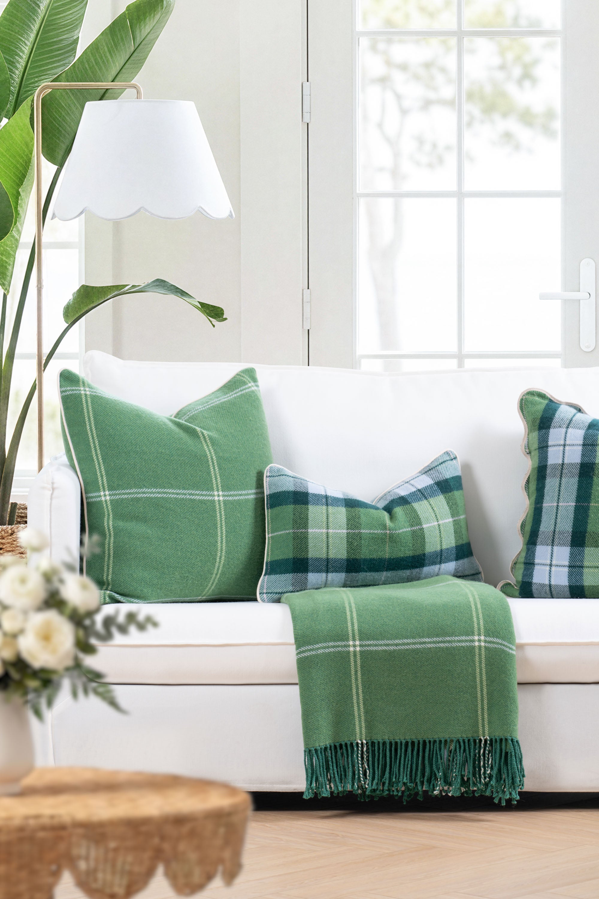 Chatham Windowpane, Merino Wool Cozy Throw Blanket, Sage Green, 50"x70"