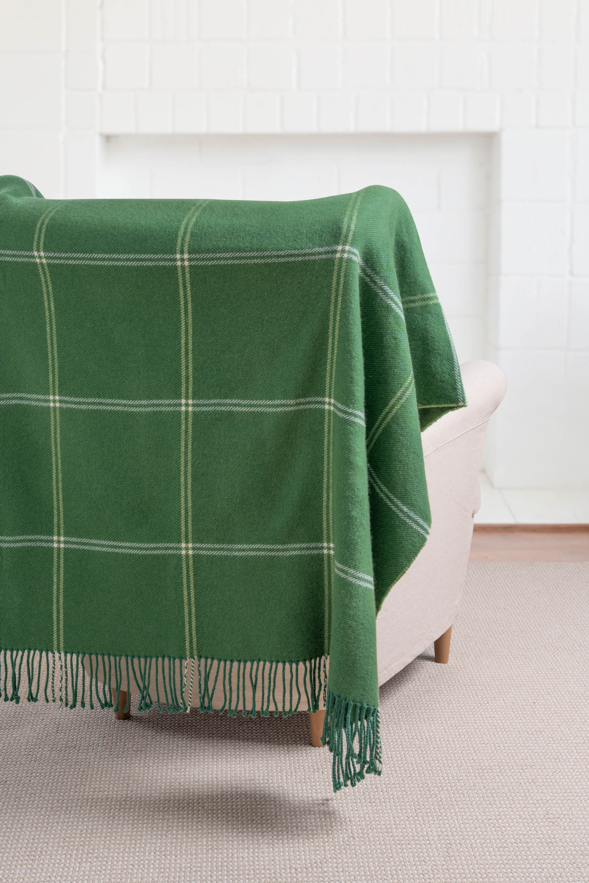 Chatham Windowpane, Merino Wool Cozy Throw Blanket, Sage Green, 50"x70"