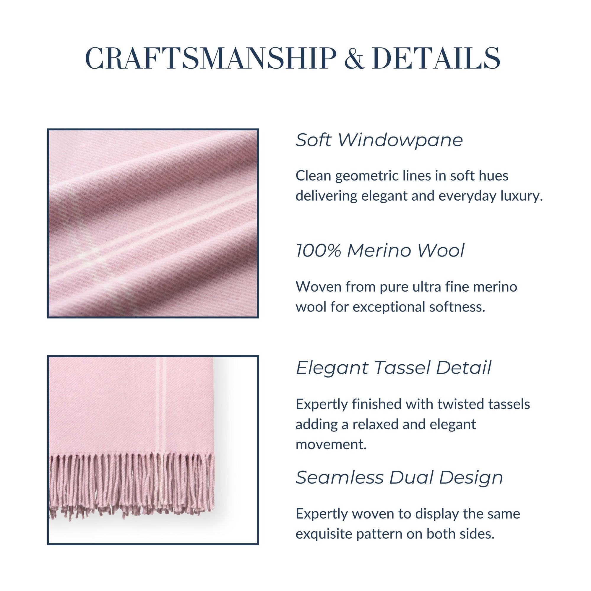 Chatham Windowpane, Merino Wool Pastel Throw Blanket, Vintage Pink, 50"x70"