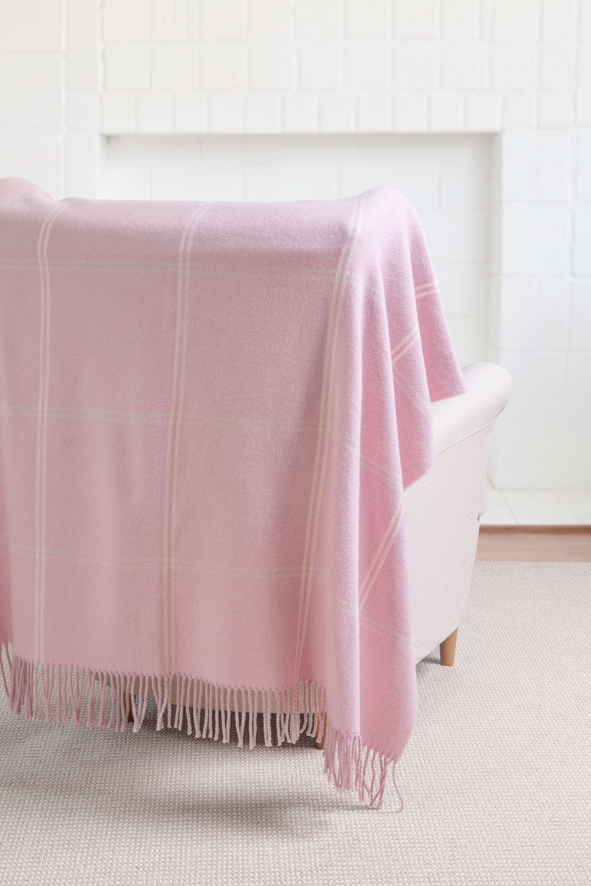 Chatham Windowpane, Merino Wool Pastel Throw Blanket, Vintage Pink, 50"x70"