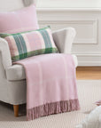 Chatham Windowpane, Merino Wool Pastel Throw Blanket, Vintage Pink, 50"x70"
