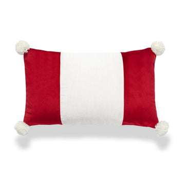 Christmas Lumbar Pillow Cover, Velvet Red Wide Striped with Tassels, 12