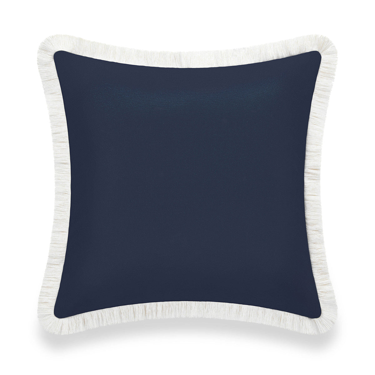 Coastal Hampton Style Outdoor Performance Pillow Cover, Solid with Fringe, Dark Navy Blue, 20"x20"