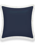 Coastal Hampton Style Outdoor Performance Pillow Cover, Solid with Fringe, Dark Navy Blue, 20"x20"