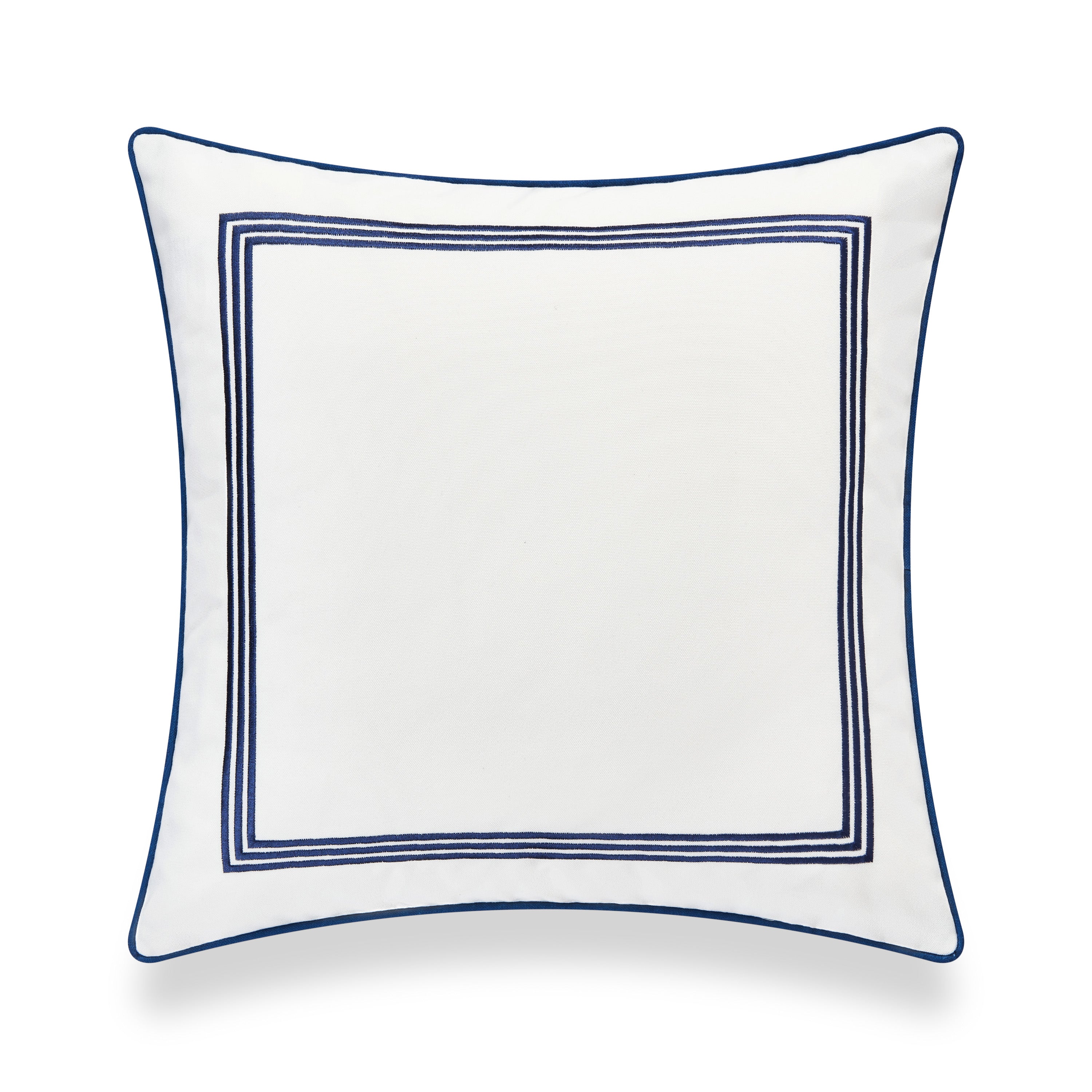 Coastal Outdoor Throw Pillow Cover, Embroidered Square Line, Navy