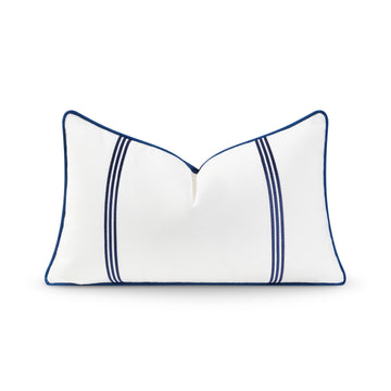 Coastal Hampton Style Indoor Outdoor Lumbar Pillow Cover, Embroidered Vertical Line, Navy Blue, 12