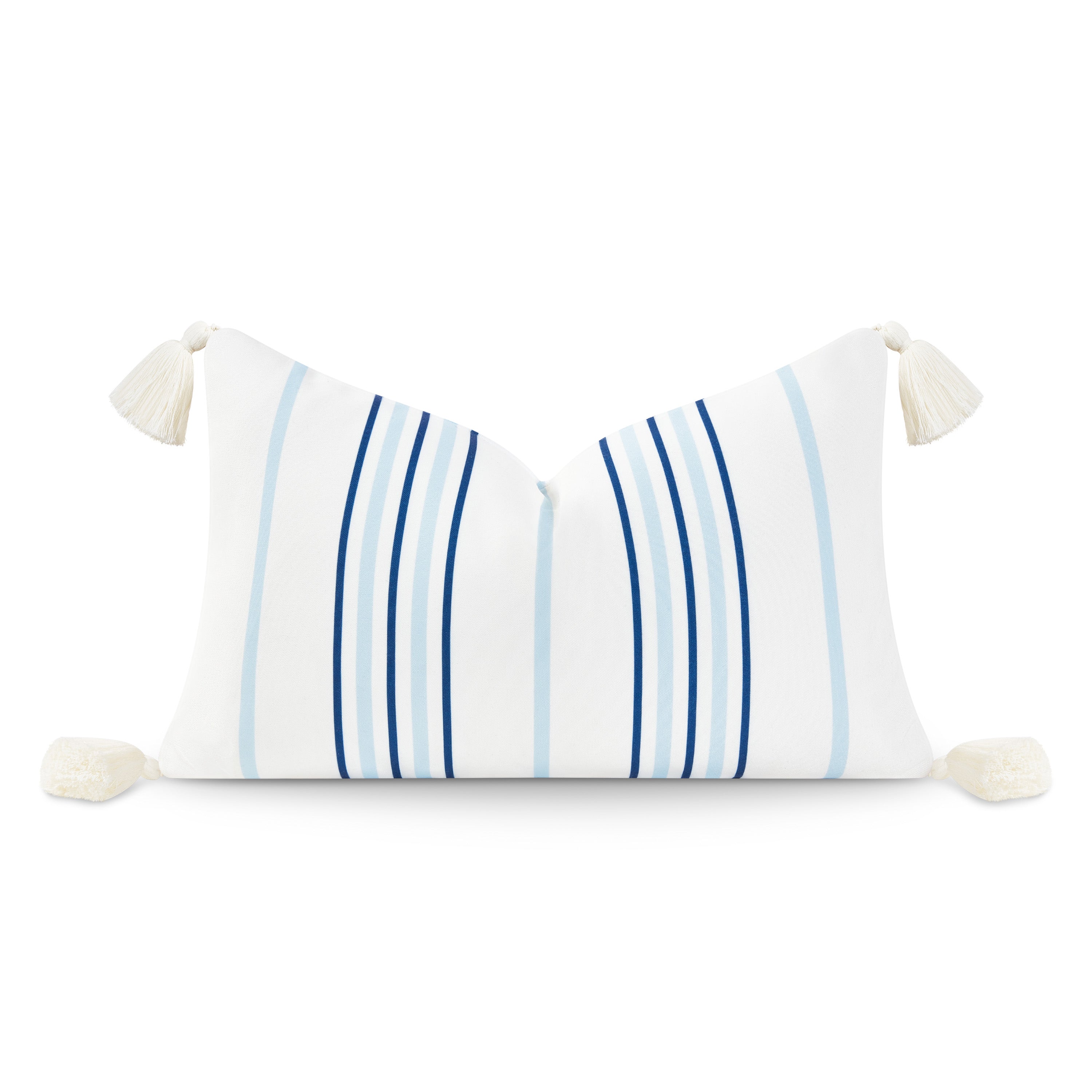 Coastal Lumbar Pillow Case, Stripe Tassel, Baby Blue Navy | Hofdeco