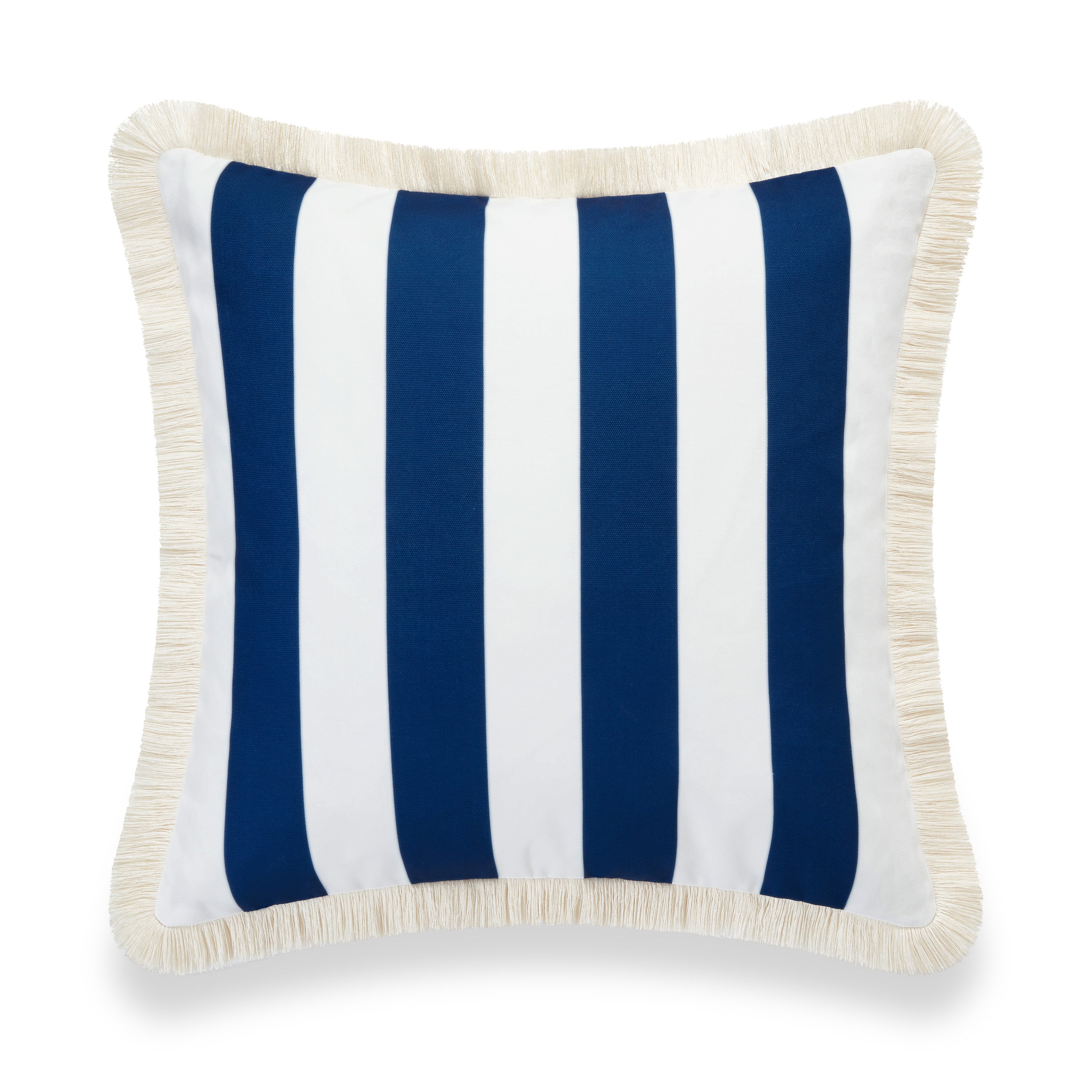 Coastal Nautical Pillow Cover, Stripe Fringe, Navy Blue | Hofdeco