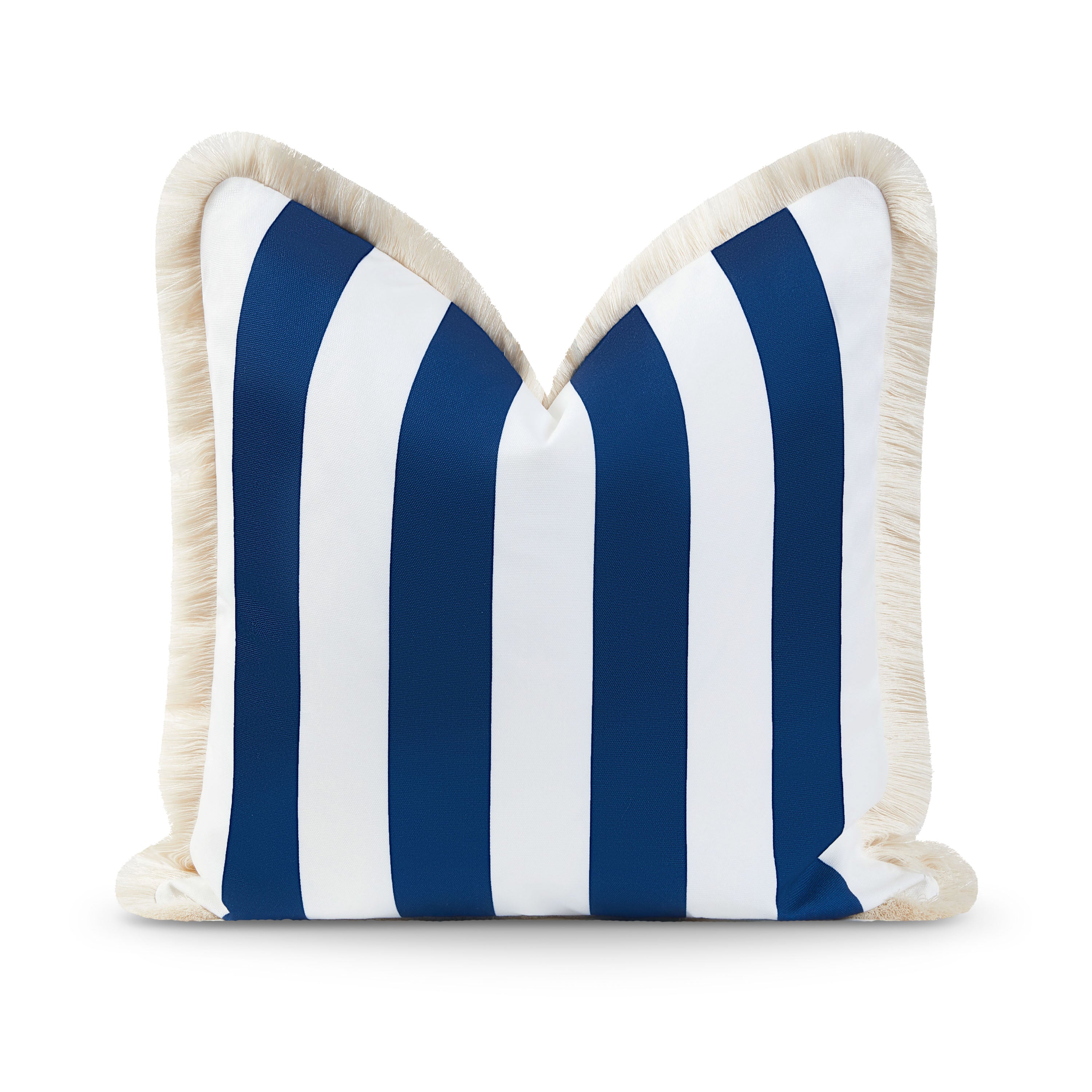 Coastal Nautical Pillow Cover, Stripe Fringe, Navy Blue | Hofdeco
