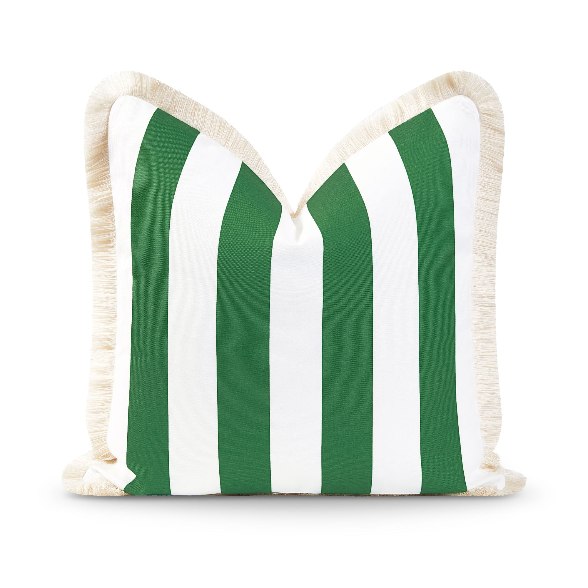 Coastal Green Stripe Pillow Cover, Stripe Fringe Hofdeco