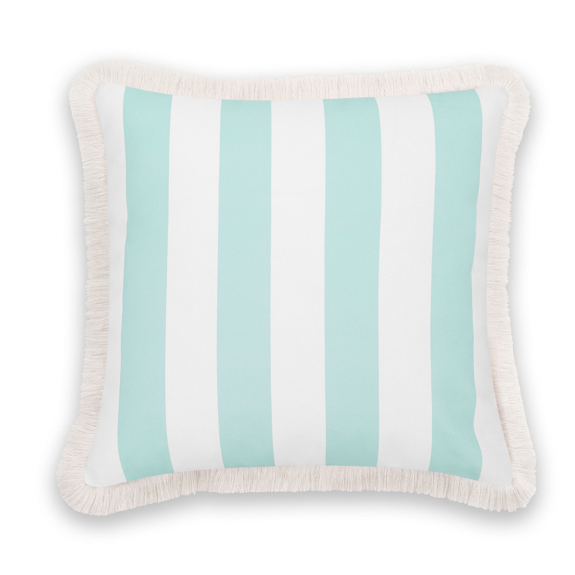 Fall Coastal Indoor Outdoor Pillow Cover, Stripe Fringe, Muted Aqua, 20&quot;x20&quot;