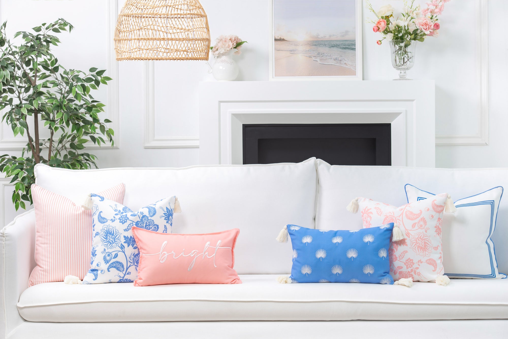 Coastal Indoor Outdoor Bolster Pillow Cover, Stripe, Blush Pink, 6&quot;x20&quot;