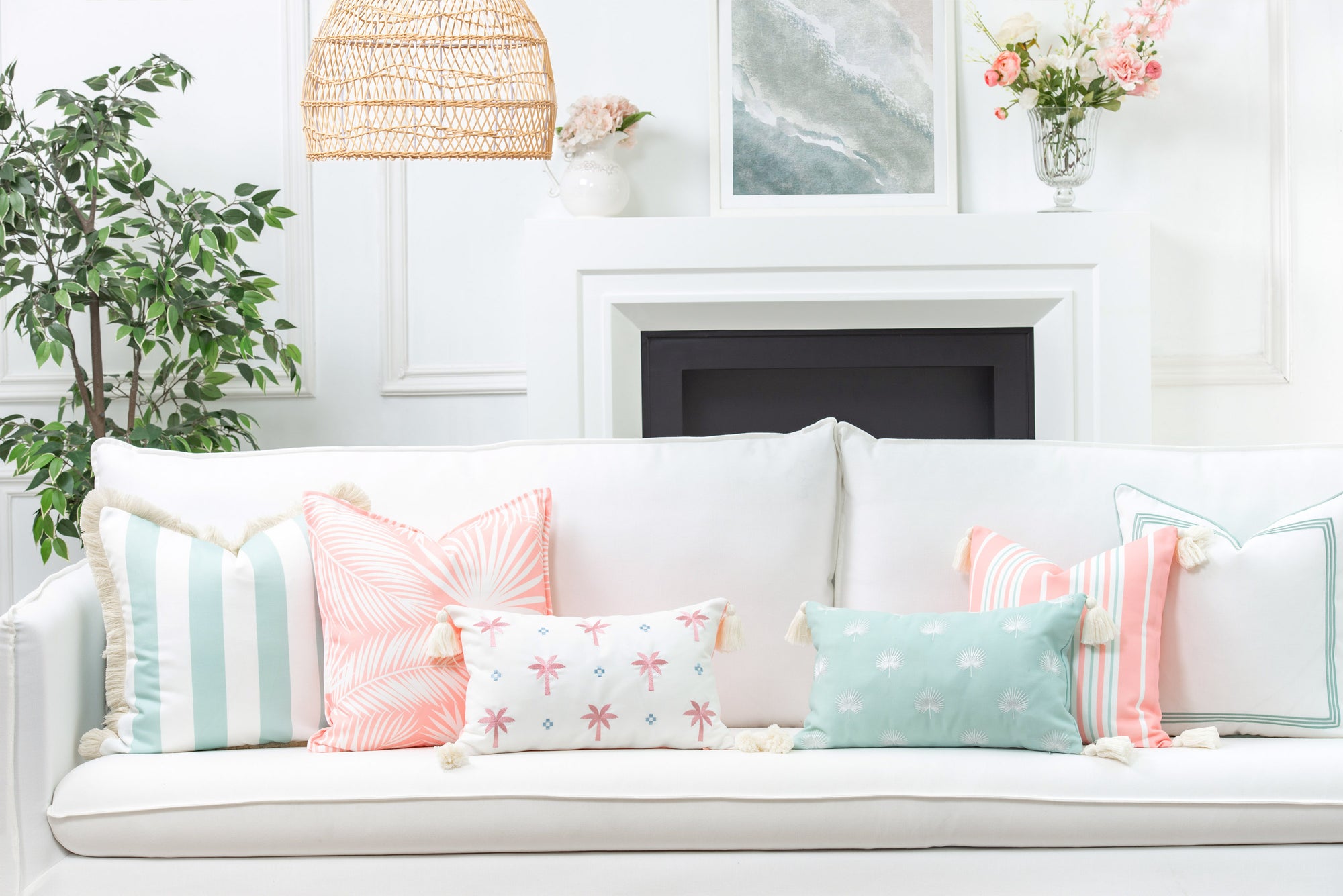 Fall Coastal Indoor Outdoor Pillow Cover, Stripe Fringe, Muted Aqua, 20&quot;x20&quot;