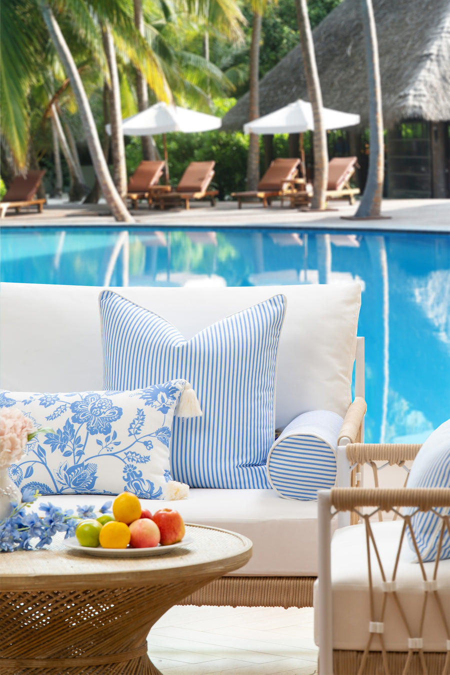 Coastal Indoor Outdoor Bolster Pillow Cover, Stripe, Cornflower Blue, 6