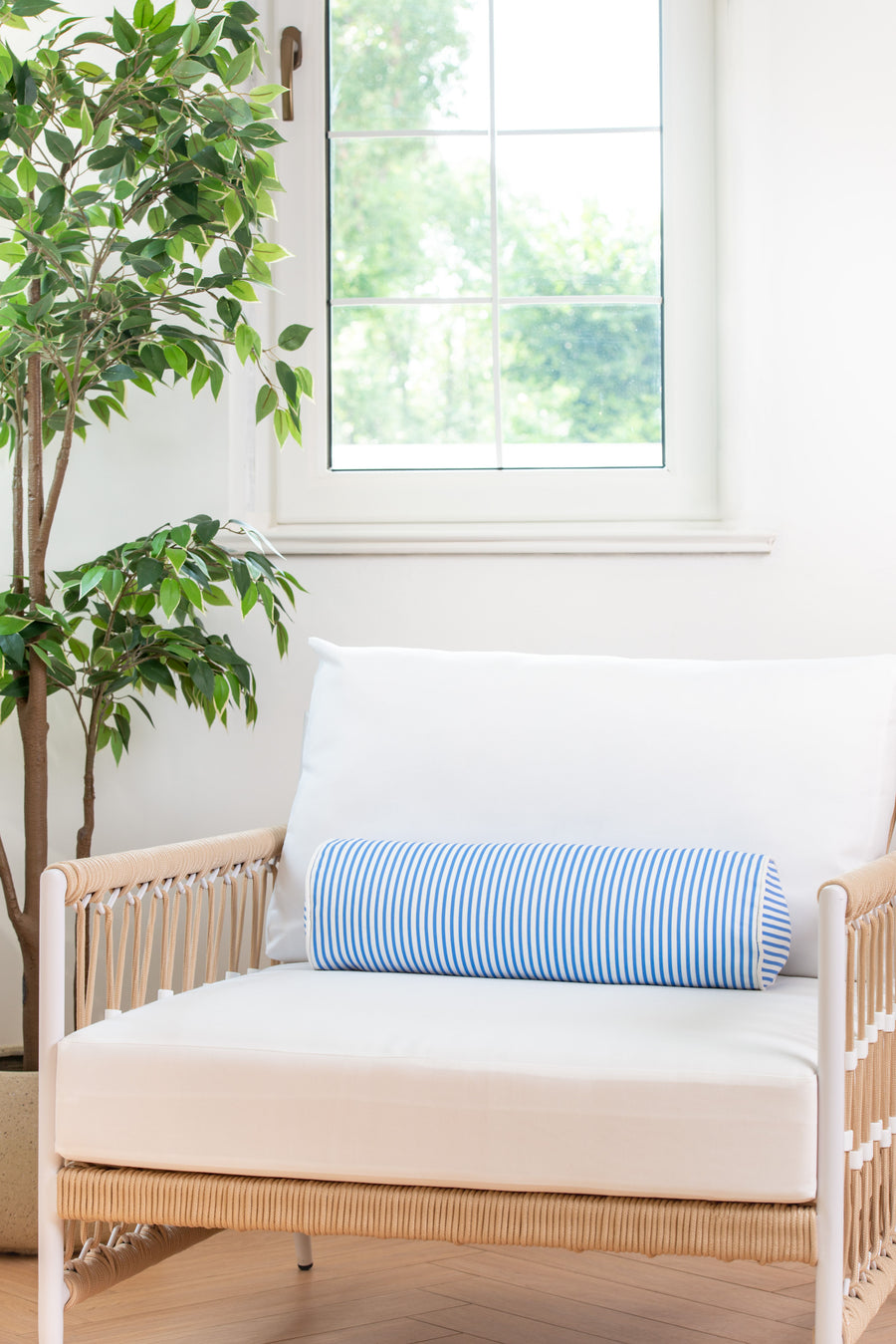 Coastal Indoor Outdoor Bolster Pillow Cover, Stripe, Cornflower Blue, 6