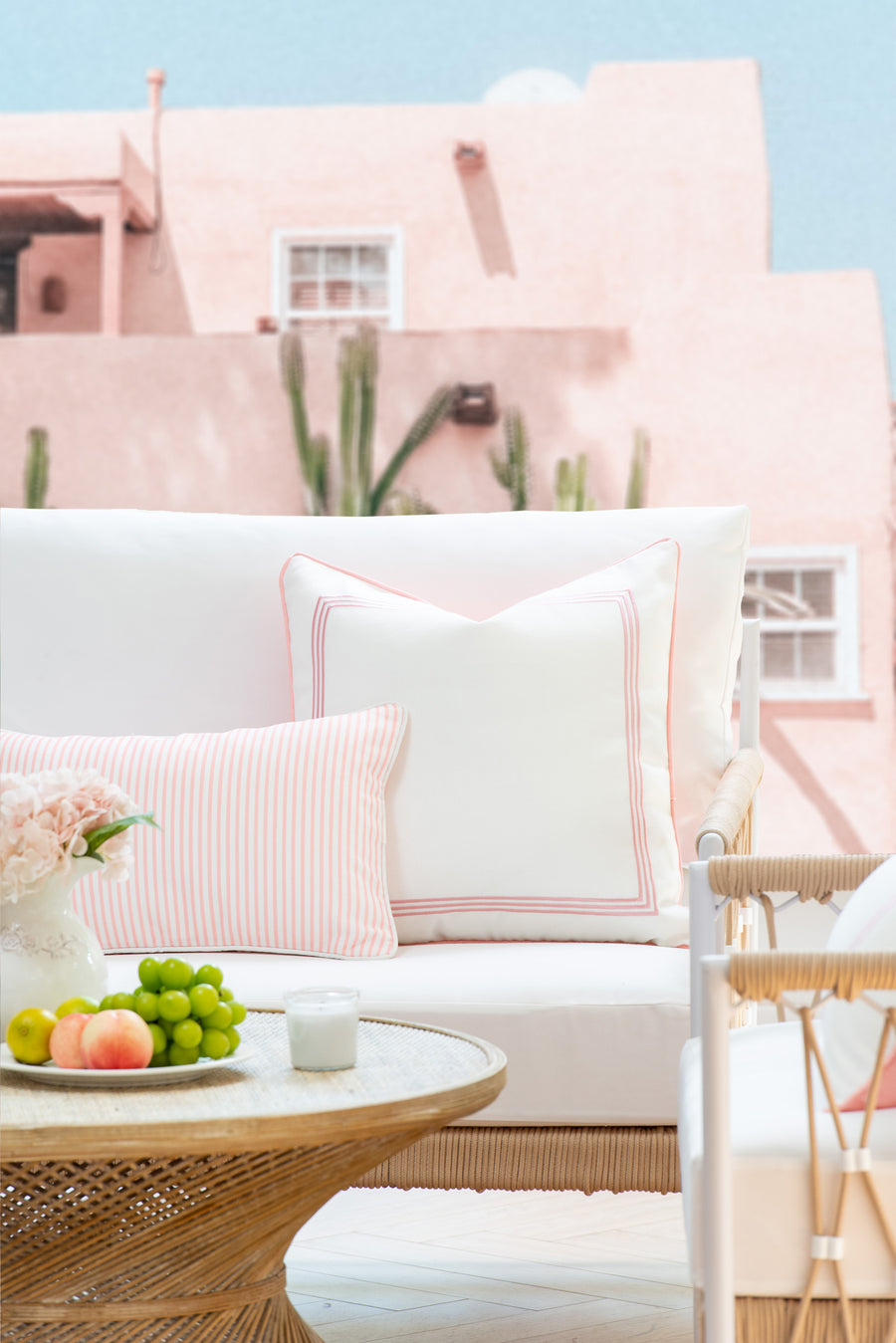 Coastal Indoor Outdoor Lumbar Pillow Cover, Stripe, Blush Pink, 12