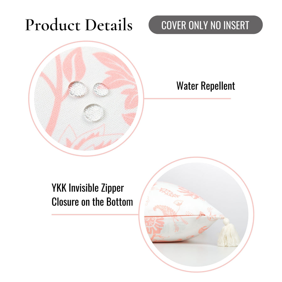 Coastal Indoor Outdoor Pillow Cover, Floral Tassel, Blush Pink, 18