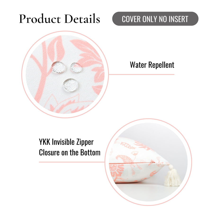 Coastal Indoor Outdoor Lumbar Pillow Cover, Floral Tassel, Blush Pink, 12