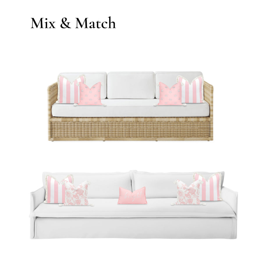 Coastal Indoor Outdoor Pillow Cover, Stripe Fringe, Blush Pink, 20