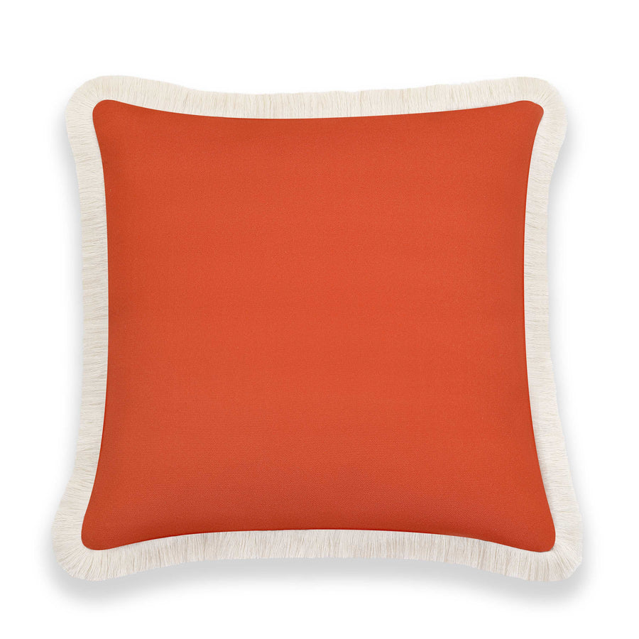 Fall Coastal Indoor Outdoor Pillow Cover, Solid Rust Orange Fringe, 20