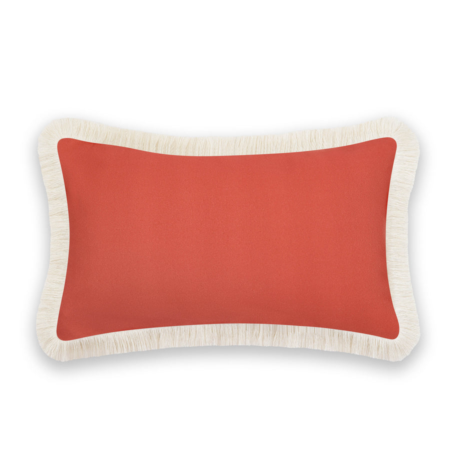 Fall Coastal Indoor Outdoor Lumbar Pillow Cover, Solid Rust Orange Fringe, 12