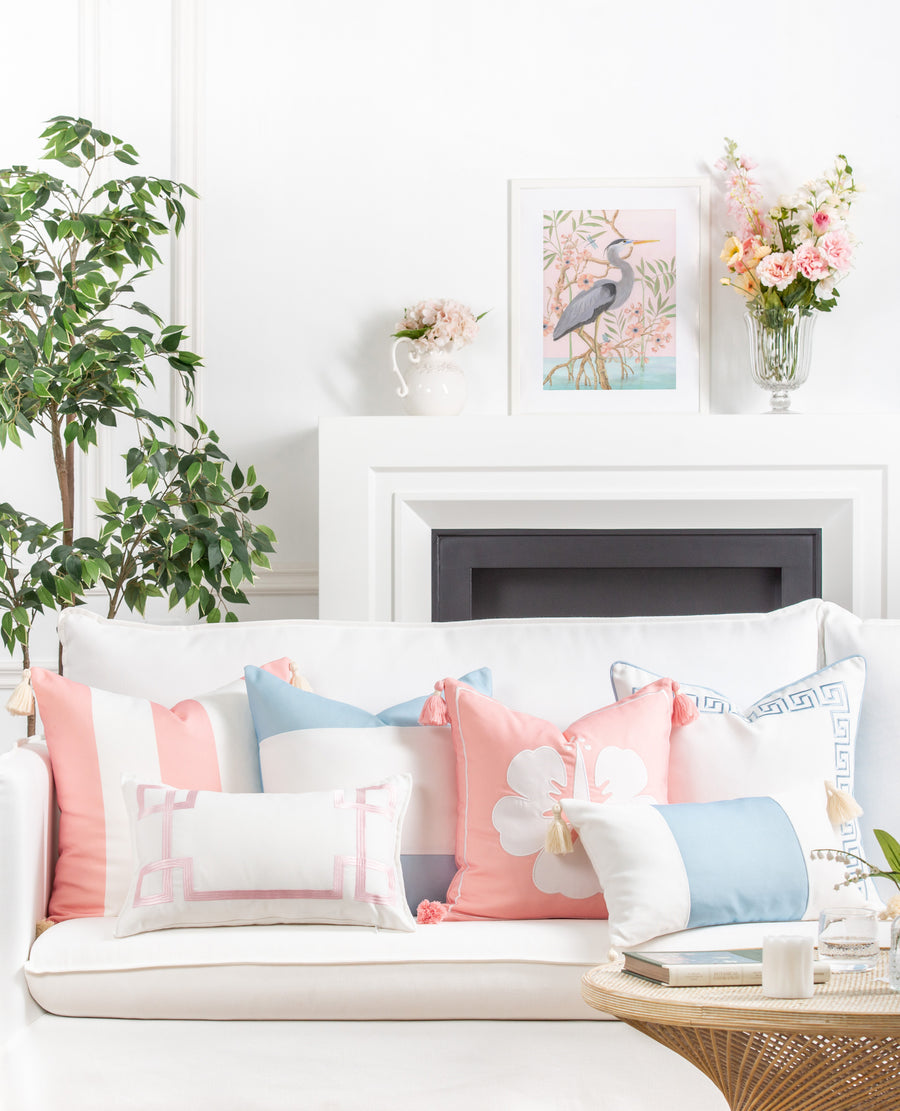 Coastal Indoor Outdoor Throw Pillow Cover, Wide Stripes with Tassels, Blush Pink, 20