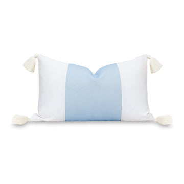 Coastal Indoor Outdoor Lumbar Pillow Cover, Color Block with Tassels, Baby Blue, 12