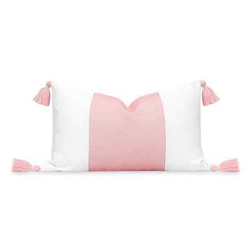 Coastal Indoor Outdoor Lumbar Pillow Cover, Color Block with Tassels, Blush Pink, 12