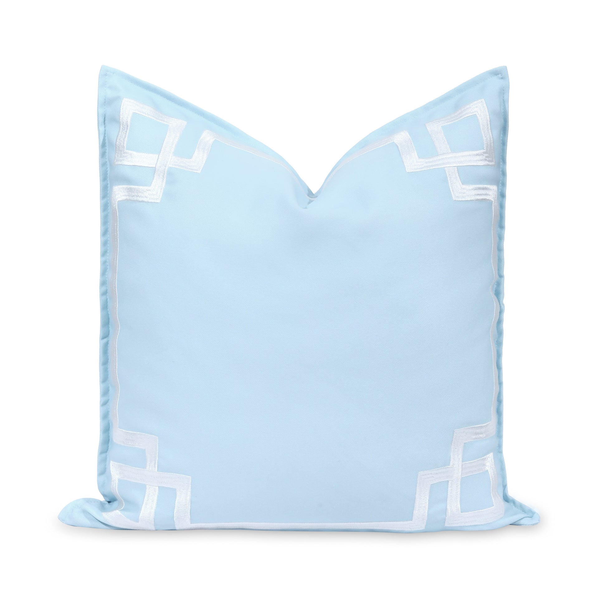 Coastal Indoor Outdoor Throw Pillow Cover, Embroidered Frame Greek Key, Baby Blue, 20"x20"