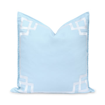Coastal Indoor Outdoor Throw Pillow Cover, Embroidered Frame Greek Key, Baby Blue, 20