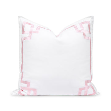 Coastal Indoor Outdoor Throw Pillow Cover, Embroidered Frame Greek Key, Blush Pink, 20