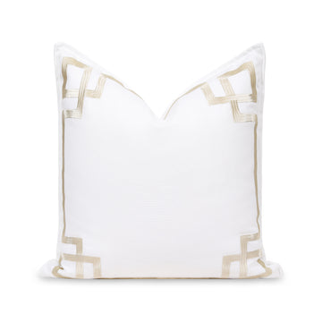 Coastal Indoor Outdoor Throw Pillow Cover, Embroidered Frame Greek Key, Neutral Tan, 20