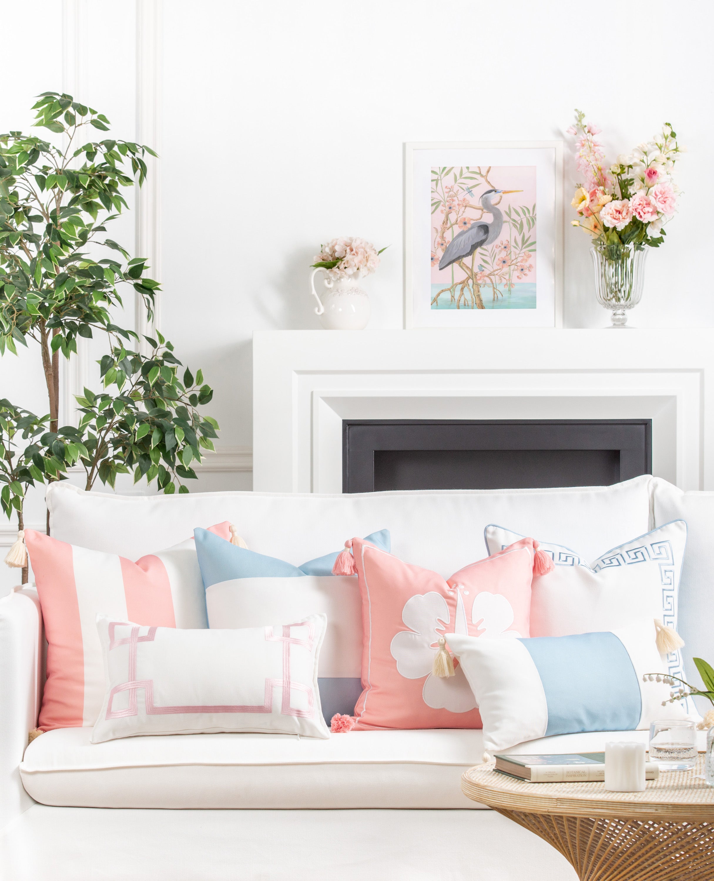 Coastal Indoor Outdoor Lumbar Pillow Cover, Embroidered Frame