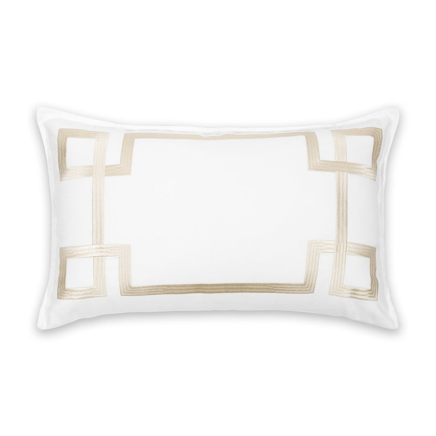 Coastal Indoor Outdoor Lumbar Pillow Cover, Embroidered Frame Greek Key, Neutral Tan, 12