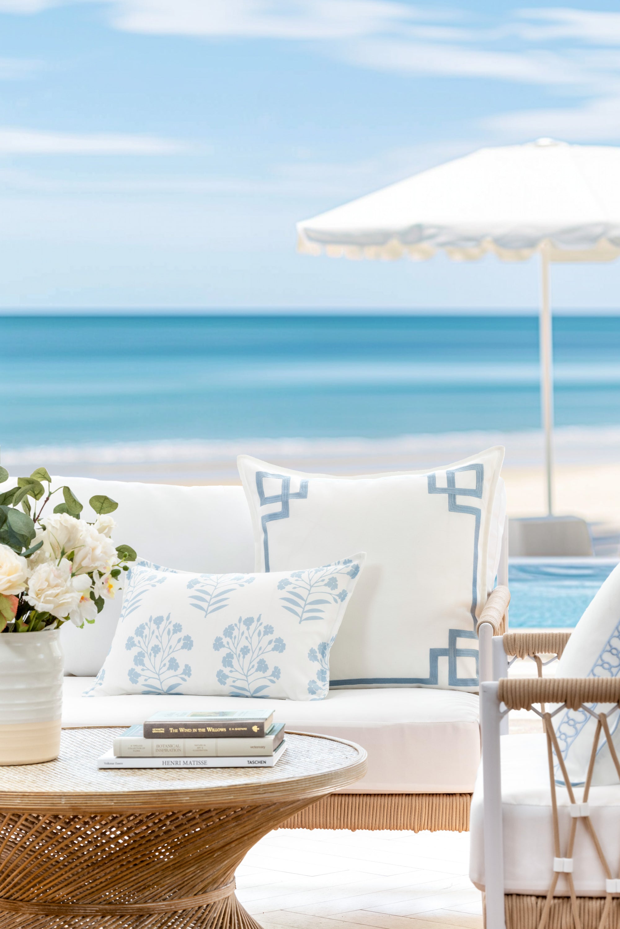 Coastal Indoor Outdoor Throw Pillow Cover Only, Frame Greek Key, Baby Blue, 20&quot;x20&quot;