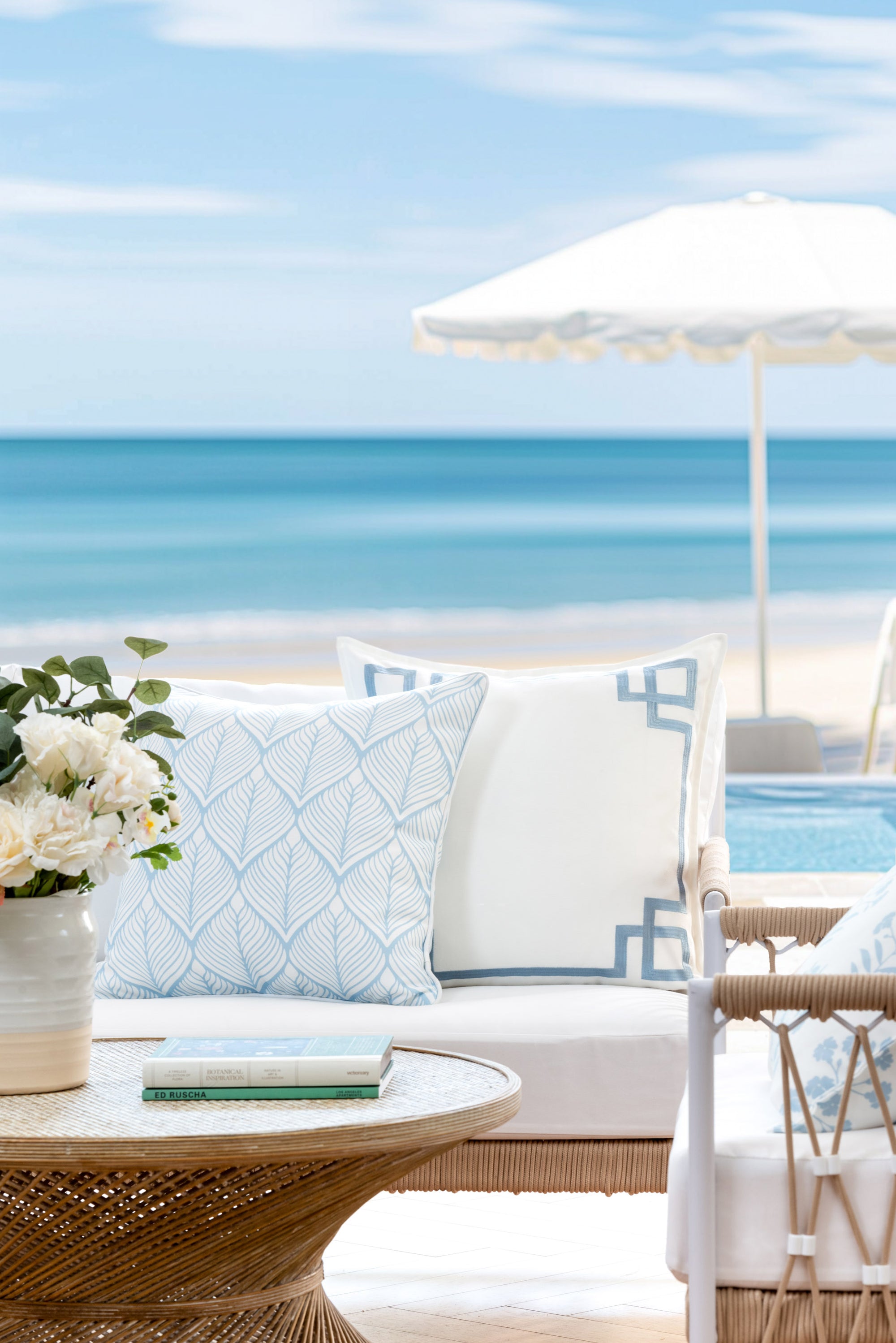 Coastal Indoor Outdoor Throw Pillow Cover Only, Frame Greek Key, Baby Blue, 20&quot;x20&quot;