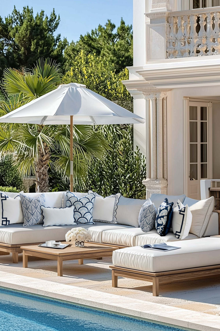 Coastal Indoor Outdoor Throw Pillow Cover Only, Frame Greek Key, Navy Blue, 20