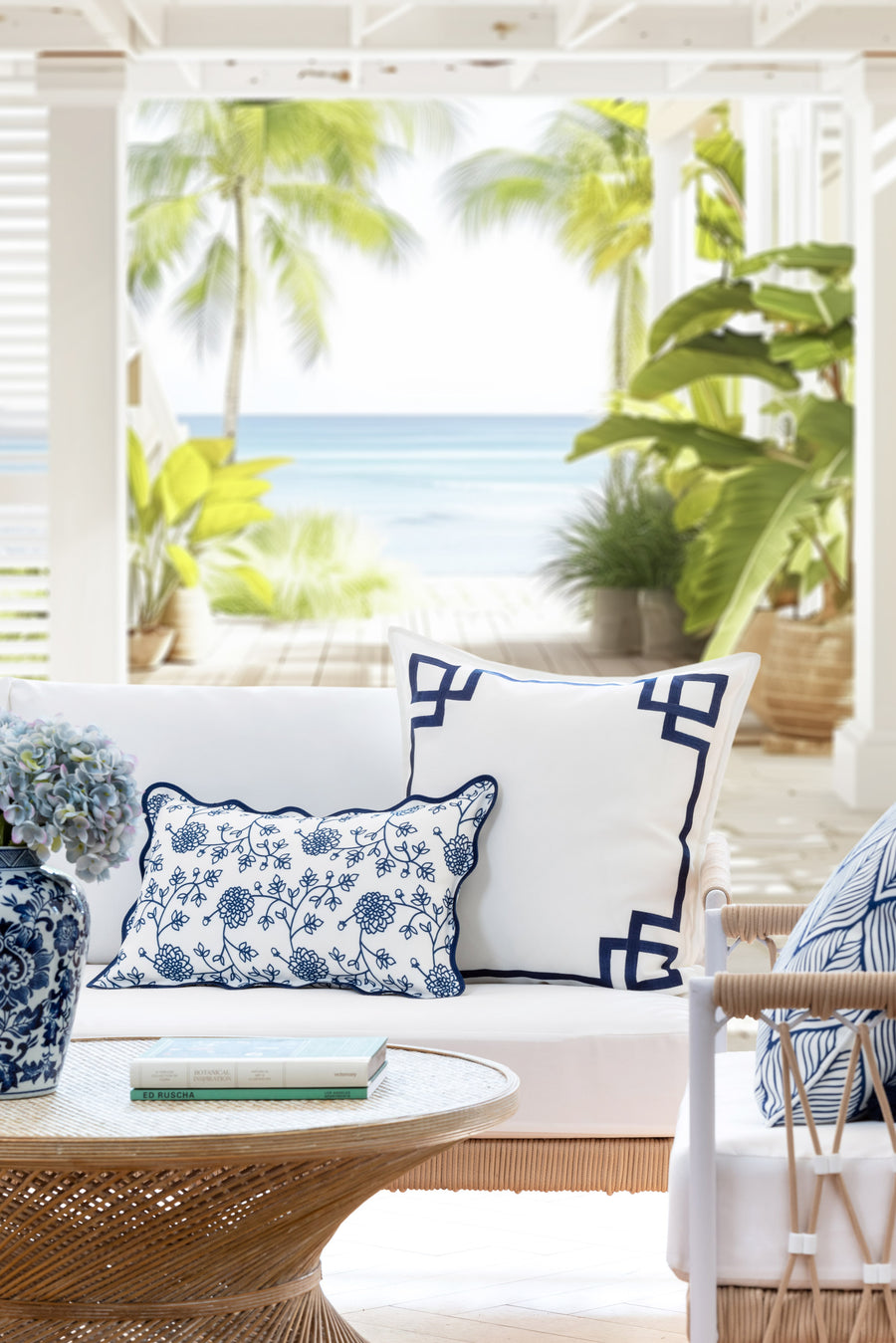 Coastal Indoor Outdoor Throw Pillow Cover Only, Frame Greek Key, Navy Blue, 20