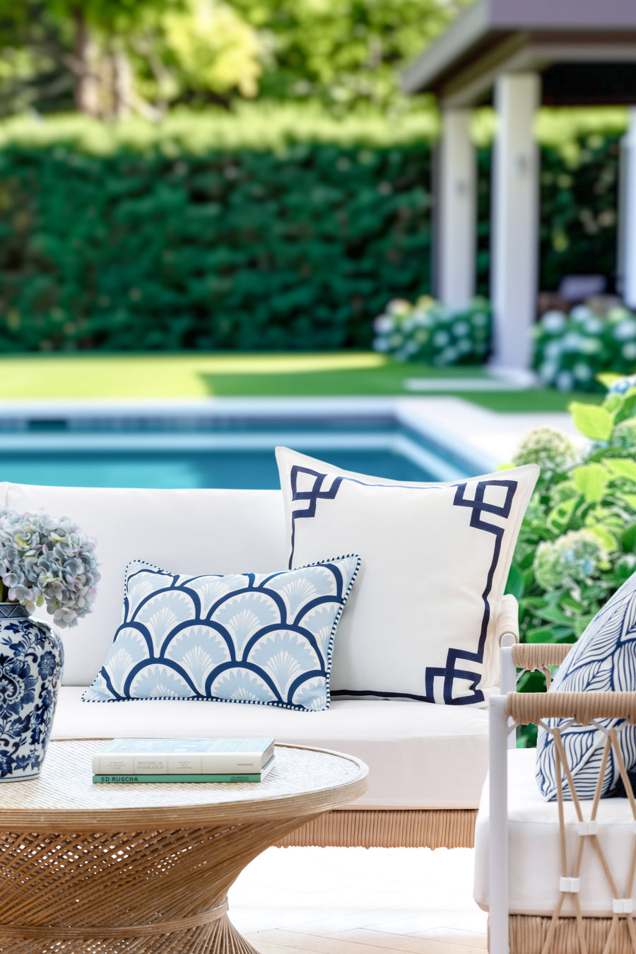 Coastal Indoor Outdoor Throw Pillow Cover Only, Frame Greek Key, Navy Blue, 20