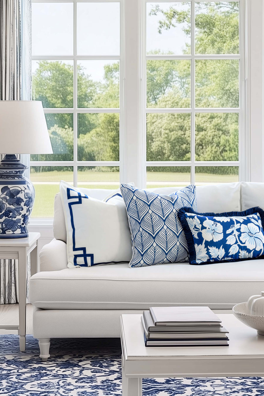 Coastal Indoor Outdoor Throw Pillow Cover Only, Frame Greek Key, Navy Blue, 20